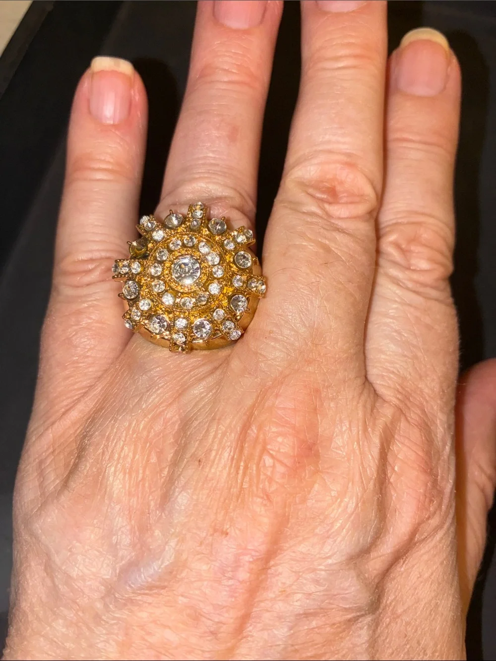 Crystal Cluster Stretch Statement Ring - Sparkling Gold Tone